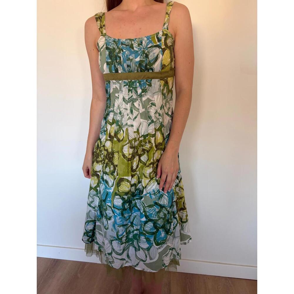 Green and Blue Floral Colorful Per Una Vintage Sun Dress
